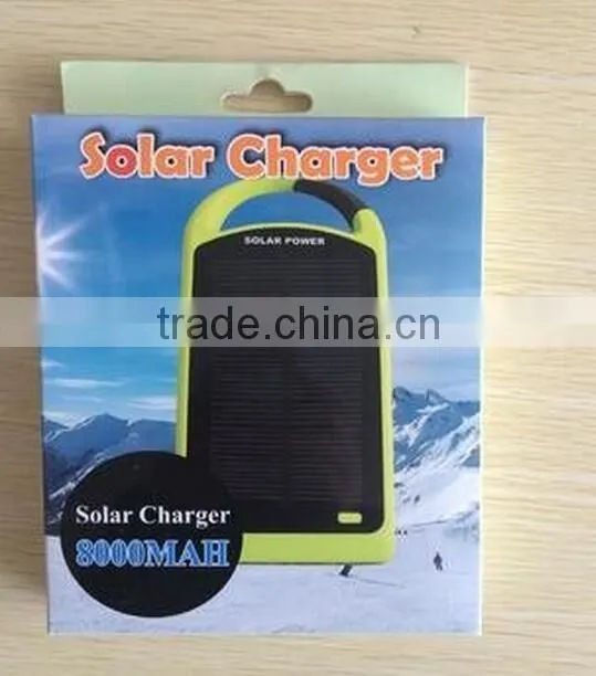 2016 popullar cheap waterproof solar panel battery charger power bank 8000mAh