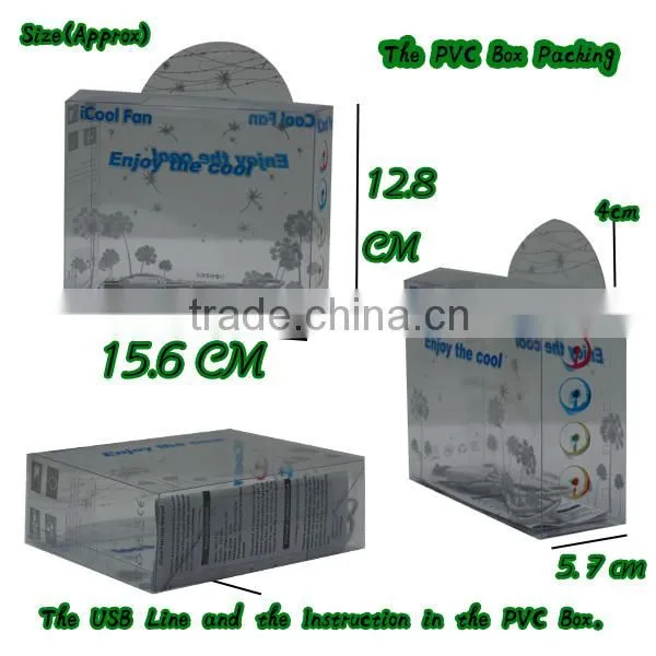 Colorful Portable Table USB Fan,PVC Box Packing Battery Fan,2014New Gift notebook fan.