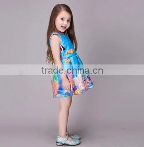 2016 sea world pattern kids dresses for girls 2016 summer sleeveless cheap kids girls evening dresses