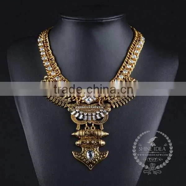 high quality vintage rhinestone chunky statement necklace tin alloy fashion women pendant necklace 6390102