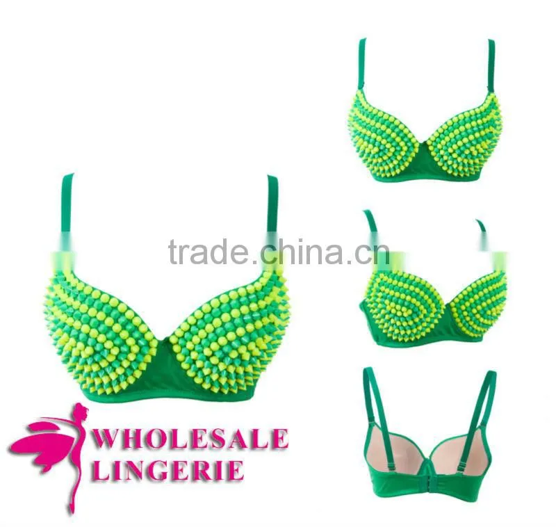 Hot Fashion New Design Cheap Yellow And Green Spike Bra Top