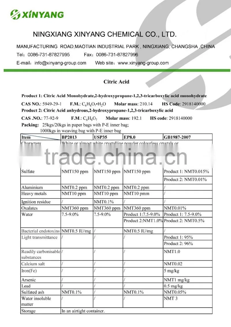 Flavouring agent citric acid anhydrous