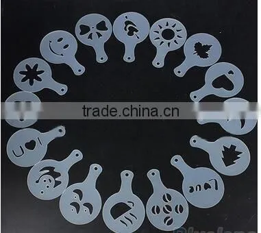 CY183 16Pcs/set Mold Coffee Milk Cake Cupcake Stencil Template Coffee Barista Cappuccino Template Strew Pad Duster Spray Tools