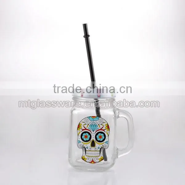 16oz Halloween White Smile Skull decal glass mason jar drinking water glass cup