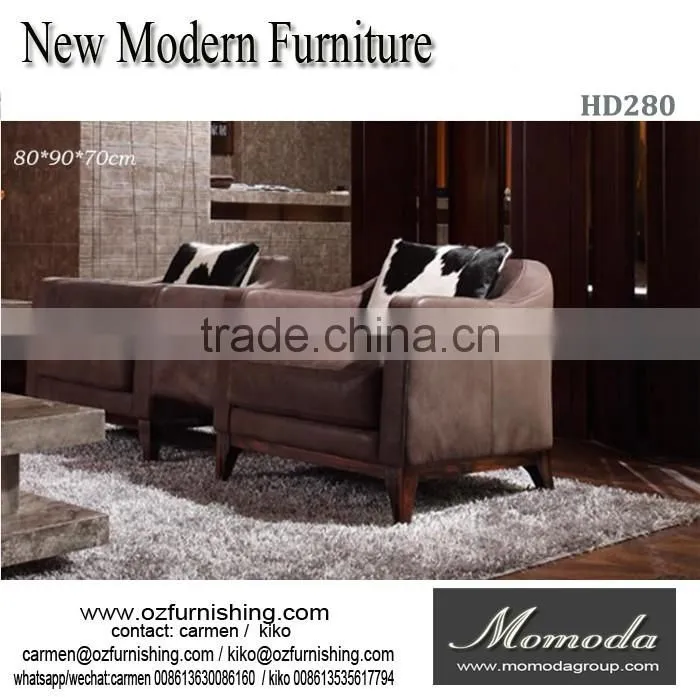 HD154 full cow leather solid wood frame high seat leisure single arm chair sofa
