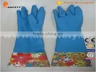 Pink household Latex Gloves With Flower Design Pvc Cuff