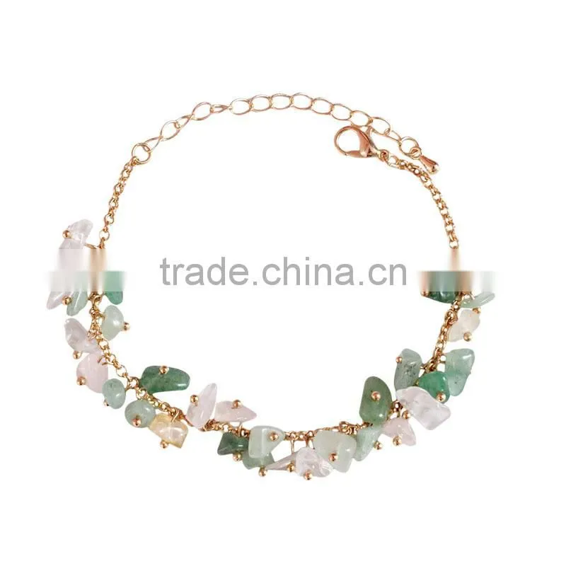 raw stone charms gold chain bracelet crushed stone bracelet