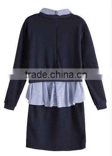 2016 New Style Autumn Shirt Korean Turn Down Collar Long Sleeve Dress Patchwork