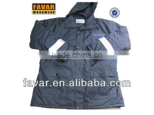 Navy Blue FR Winter Polyester Insulated Waterproof Jacket Windbreaker with Hood Men