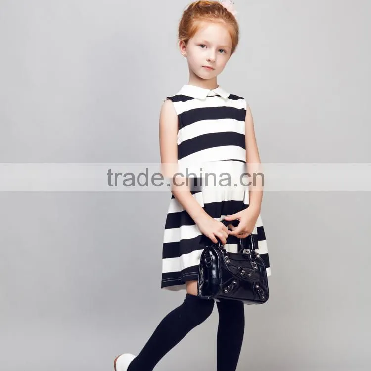 STOCK available! COOL KID ZONE summer children girl black and white stripes print short sleeveless dresses brand girl dress