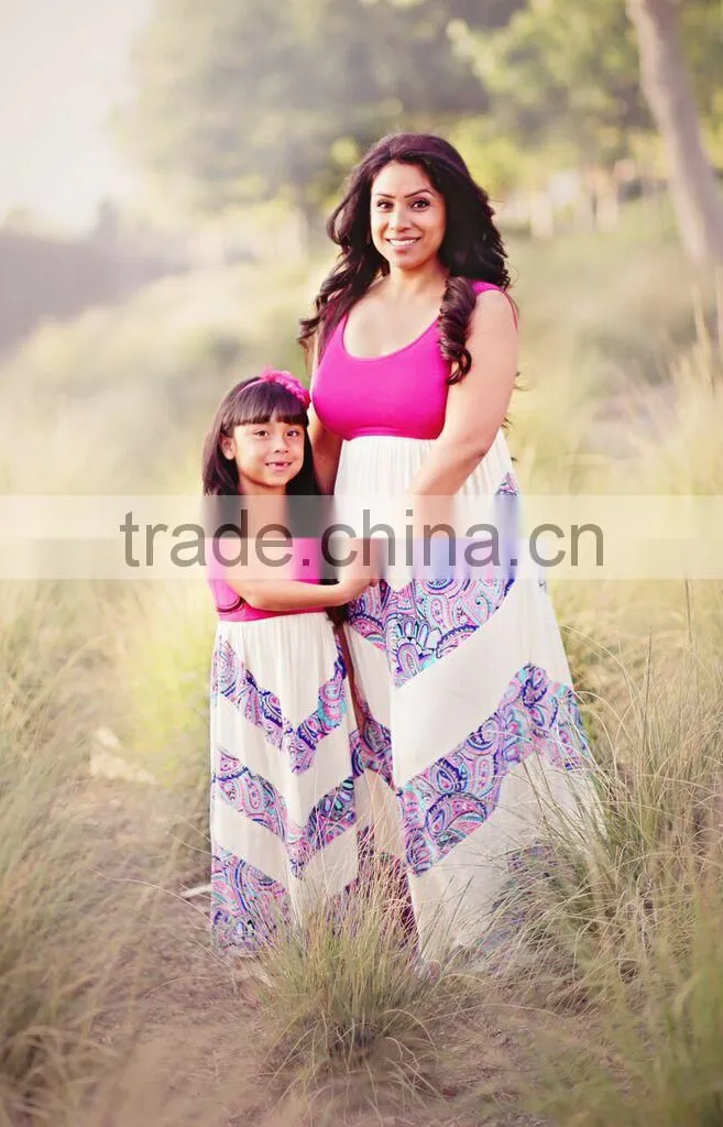 mommy and kids clothing sets white and purple long dresses