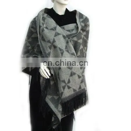 CGSF-0681 Lady rabbit fur shawl 100% wool shawl Printing wool shawl