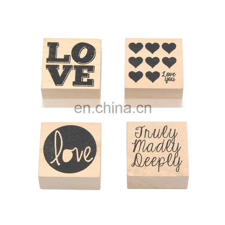 Box Package DIY Creative Rubber Wooden Handle Love Stamp Set of 4