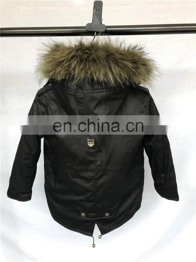 High Quality Manufacture Fashionable Winter Rose Red Rex Rabbit Fur Lining Baby Fur Parka Coat