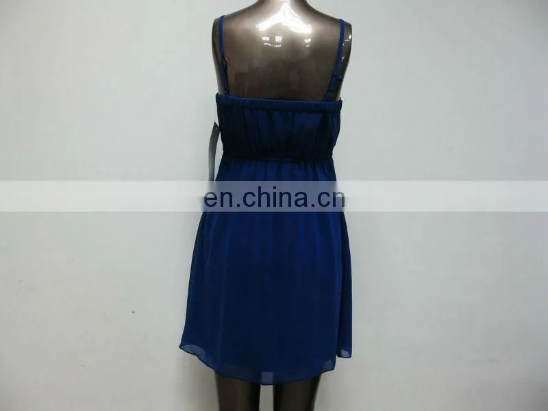High quality low neckline spaghetti strap pleated bust ladies royal blue dress
