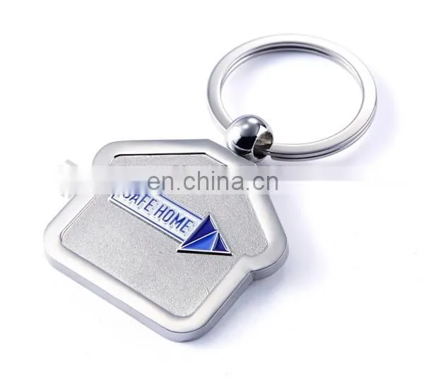 Stock cheap price metal house shape/round keychain with custom logo
