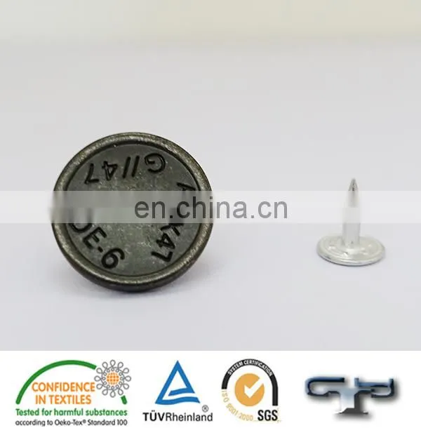 Eco-friendly text engraving jeans denim metal buttons