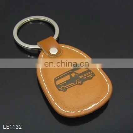 Custom embossed car logo leather key holder metal laser engraving keychain