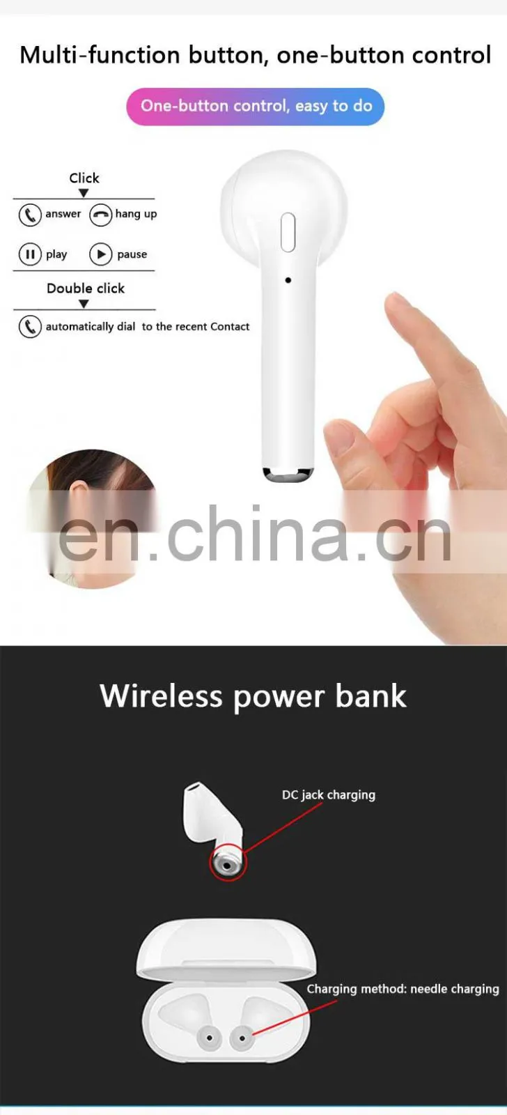 Free Sample with Custom Logo i7s TWS Headphone In Ear Wireless Earphone with Charging Box