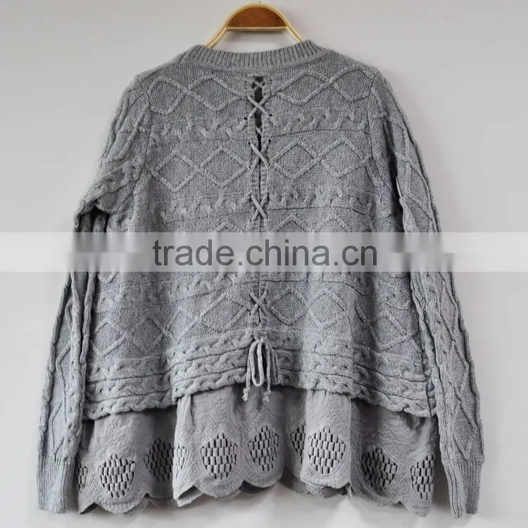 Sweater Dress Women Grey Lace Skirt Jumper Sweaters