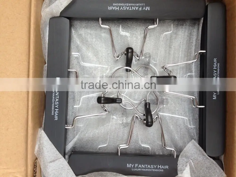 White wooden wig hanger customized hairpiece hanger and bag