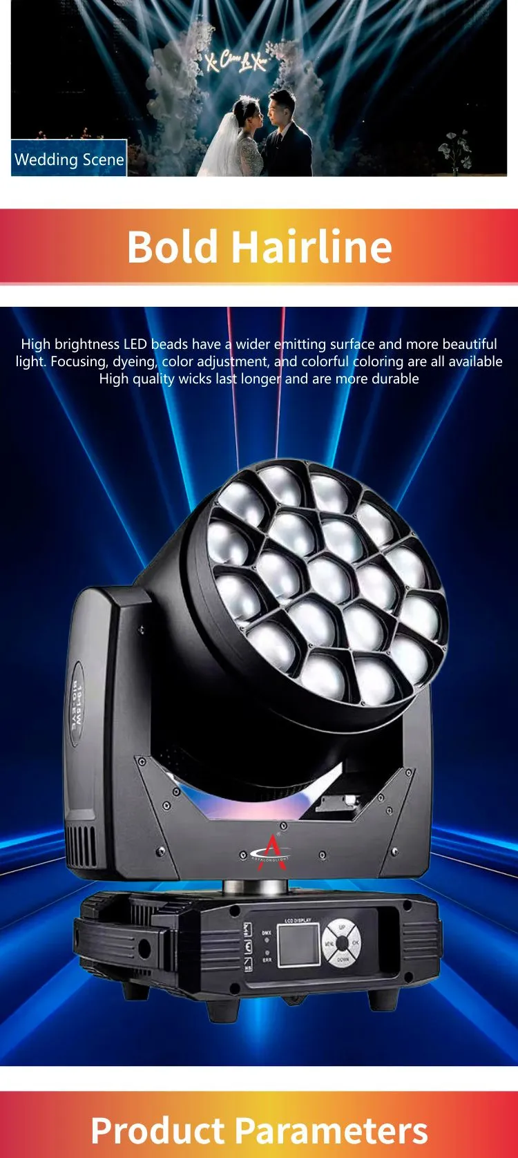 FY-1915 19x15W 4in1 Osram Light Stage Moving Head Light Wash Zoom Beam Light Bee Eye with DMX Control for Stage Night Club Bar Party Dj Ktv
