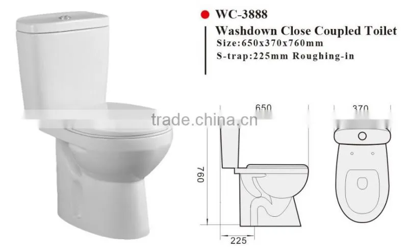 WC-3888 Siphonic One-Piece Toilet with Soft Closing Cover Ramp Down Closer, Water Closet Toilet Bowl