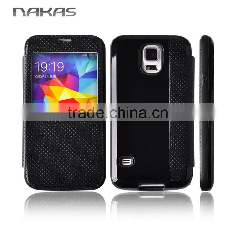 window smart view leather flip phone cover for Samsung galaxy S5