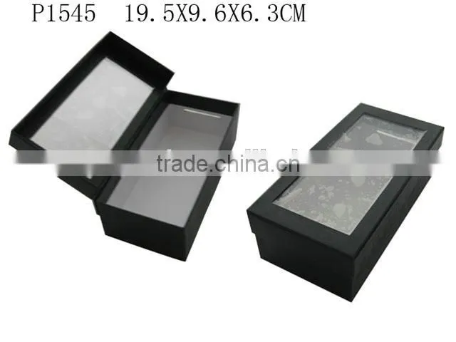 Custom Black Paper Gift Packaging Paper Box with Clear PVC Window Wholesale P1542