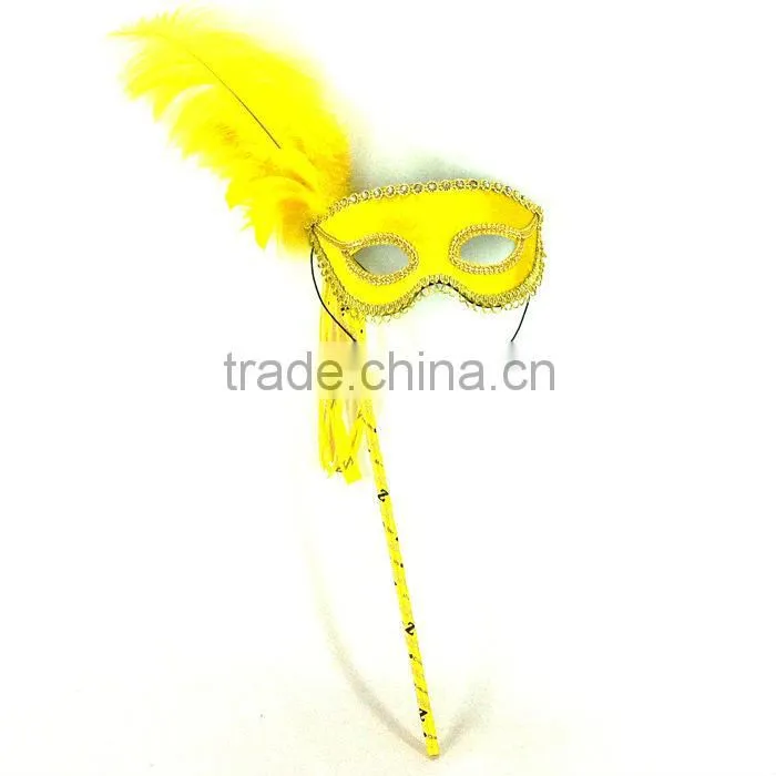 Pink Long Feather Stick Masquerade Masks