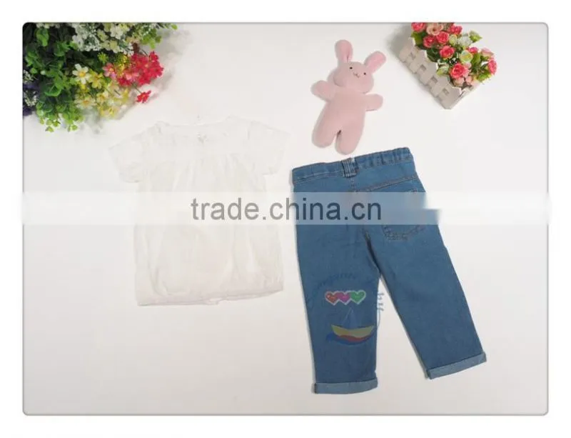 2016 Hot Selling Children Summer Clothes Cowgirl Suits Girls Clothes Sets Fashion Kids Casual Shirt+Jeans 2pcs Sets