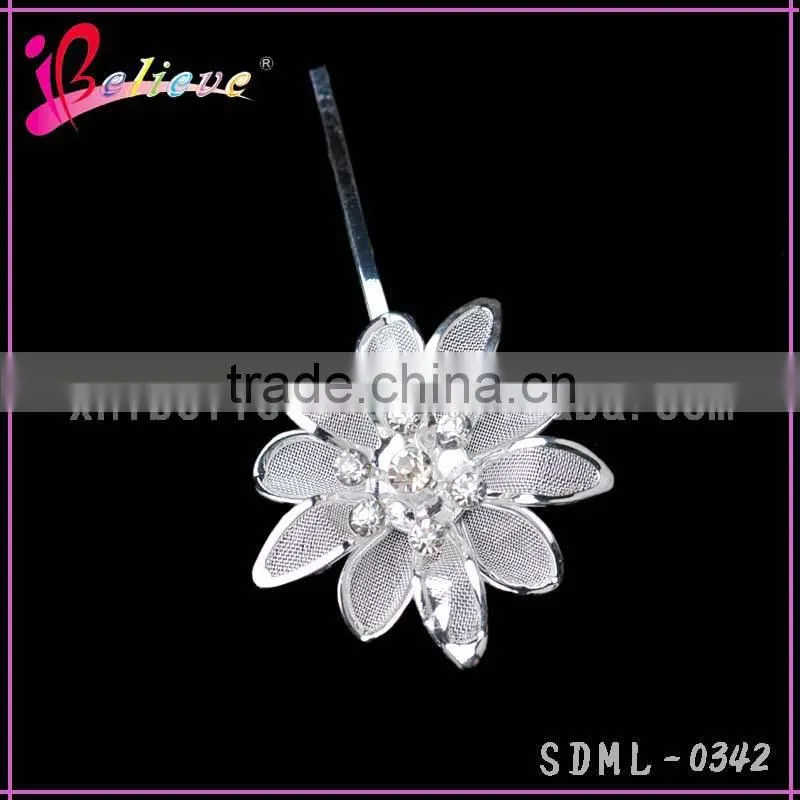 Factory wholesale hair pins, silver flower fancy hair pins,kids hairpins accessories