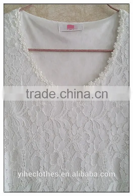 Sweet short sleeve lace T-shirt white cotton summer top for lady
