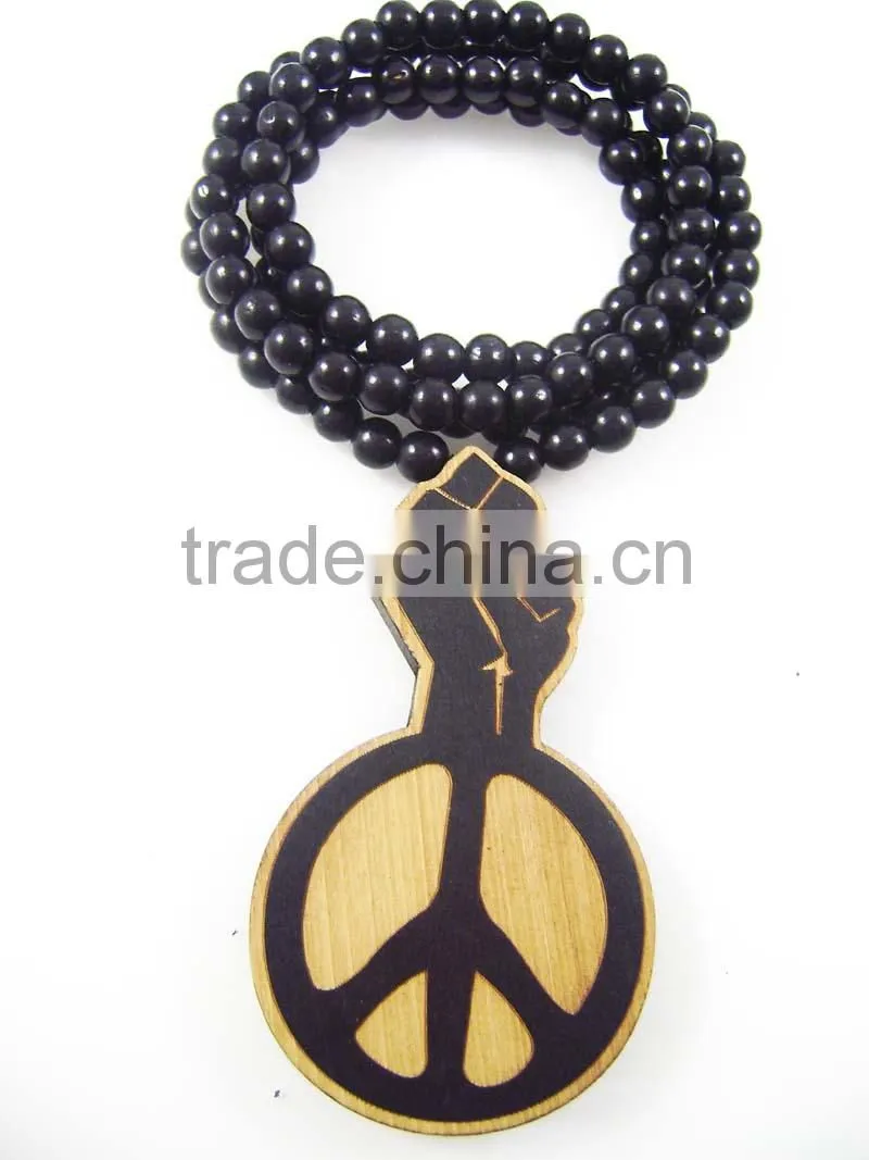 Good quality Hip-hop fist Pendant wood Ball Bead Chain Necklaces