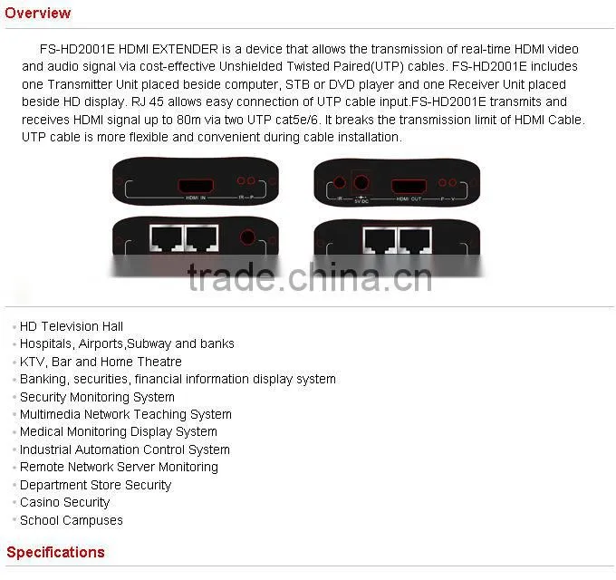 Folksafe FS-HD2001E hdmi extender utp cable with CE FC RoHS Certificates