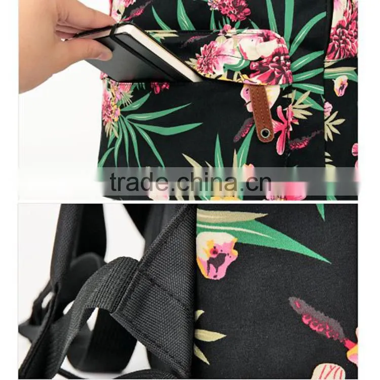 2016 new fashion trendy teenagers canvas backpack floral school backpack