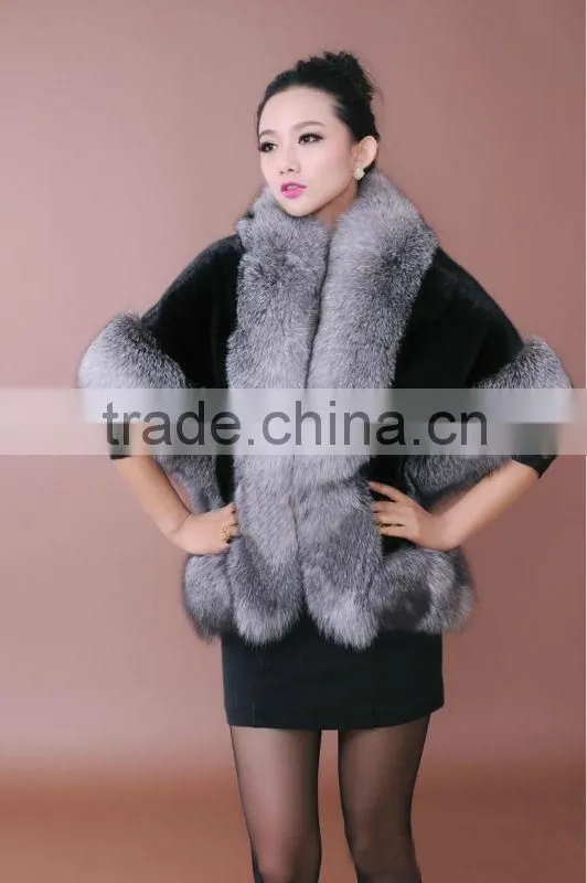 mink fur shawl with fox fur trim