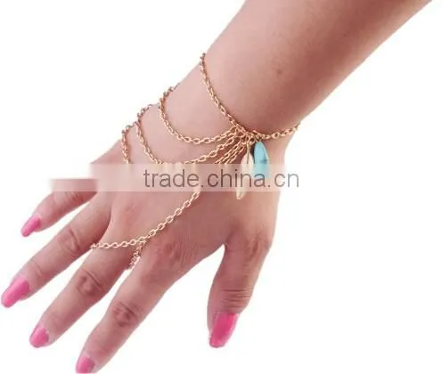 >>New SW16571 bohemian feather charm hand chain/