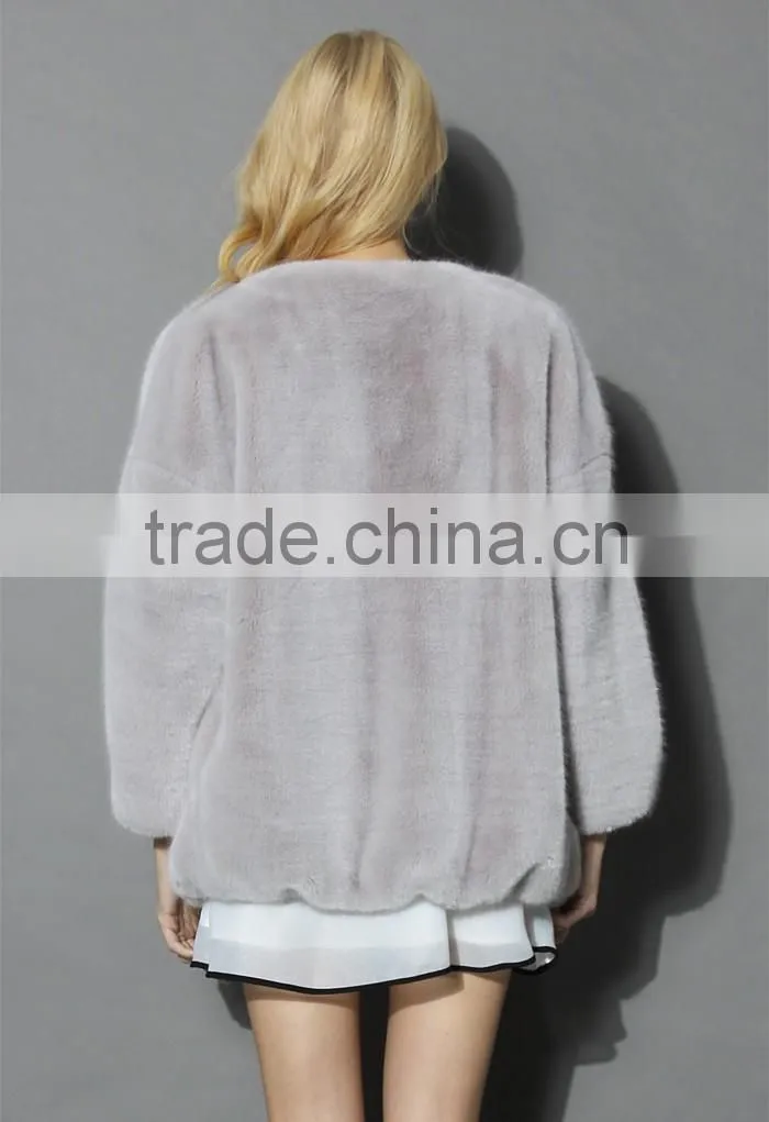 2016 Hot Selling Grey Color long rabbit fur coat made in China