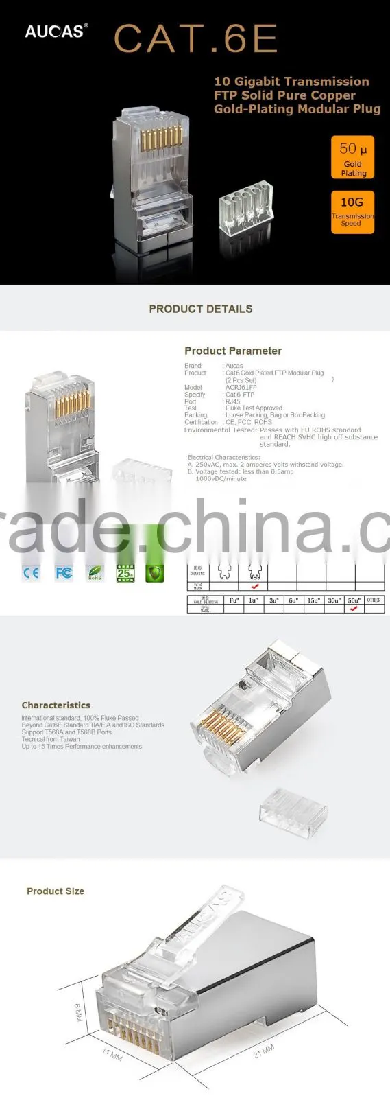 Best Price Network Cable FTP Cat6 Plug RJ45 Connector Male PCB Connector Shielded Hot Sell