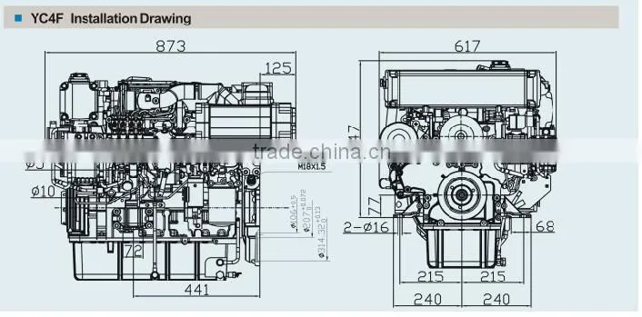 Yuchai YC4F Series water cooled marine diesel engine with advance gearbox
