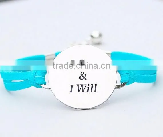 Custom I Can and I Will logo Inspirational Charm Bracelet round plate