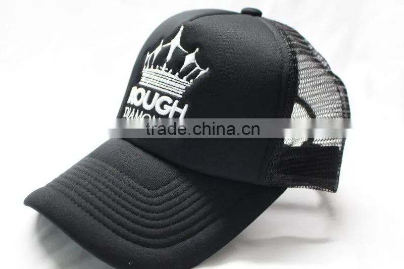 5-panel embroidery logo black foam mesh trucker cap/hat