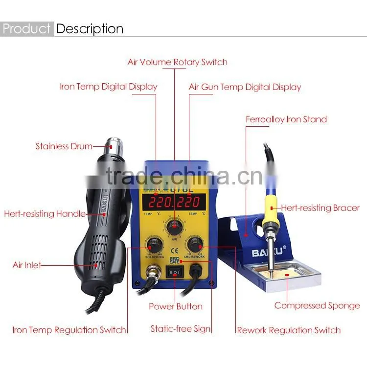 2016 BAKU New design BK878L2 Welding machine double digital rework station