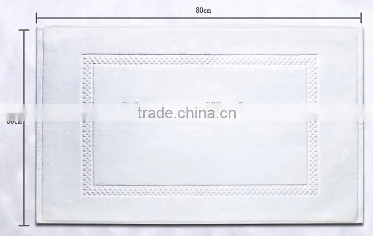 Rectangle Thickness Cotton Fabric Hotel Used White Custom Bath Mat