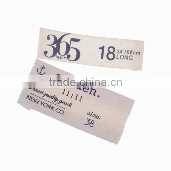 Printed cotton size label for garment