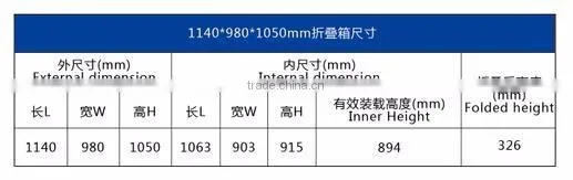 980*1140*1050 1-4T rigid foldable large logostic pallet container/stackable container