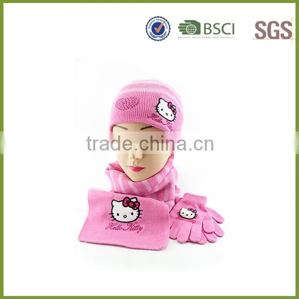 pink wholesale women's knit hat and scarf sets knit hat with ball top