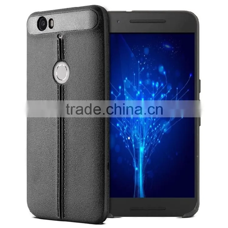 Newest tough two line design leather pattern finish tpu durable cell phone case back cover for Google Nexus 6p