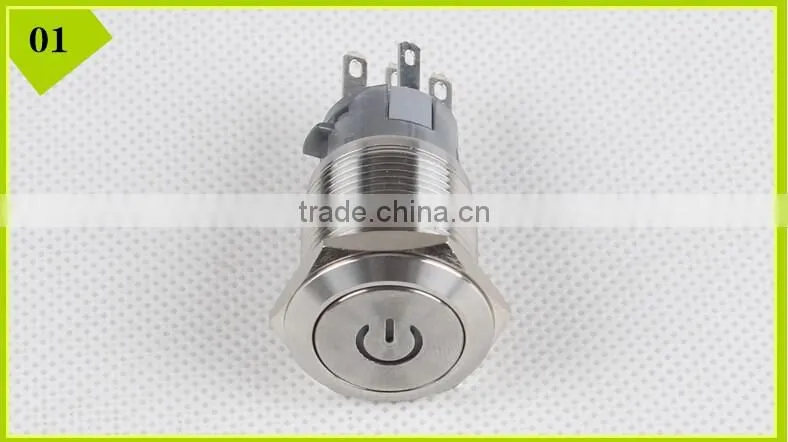 19mm Ring illuminated LED metal push button switch with wire